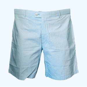 Peter Millar Golf Shorts Men Size 40 Gingham Check Flat Front‎ Chino Blue/White